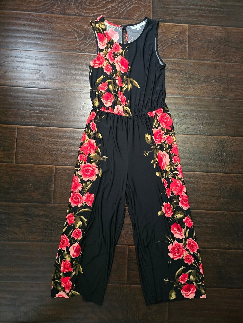 Emma & Michele Womens Black Floral Pants Jumpsuit Small